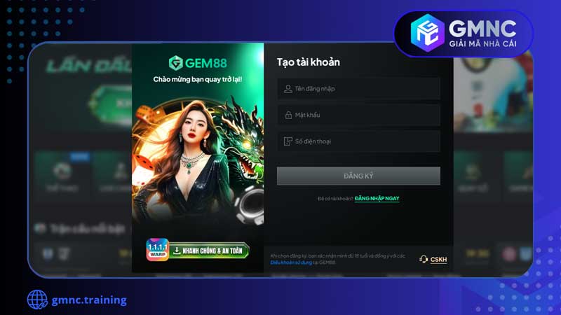 Hướng dẫn tạo tài khoản Gem88 chi tiết