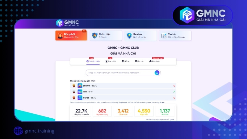 Giao diện trang chủ GMNC - GMNC.CLUB